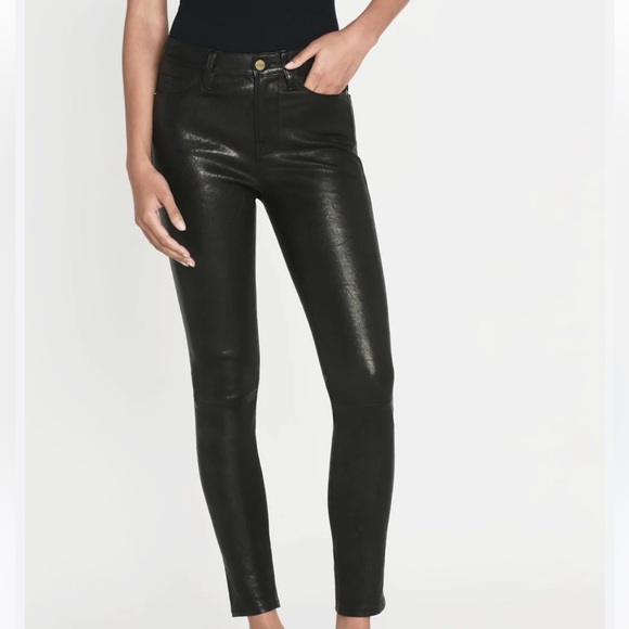 Frame Denim Shiny Black Leather Pants - Picture 9 of 11